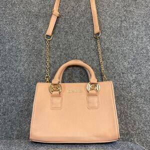 Bebe Sarah Vegan Leather Mini Satchel Pink Gold Double Handle Chain Crossbody
